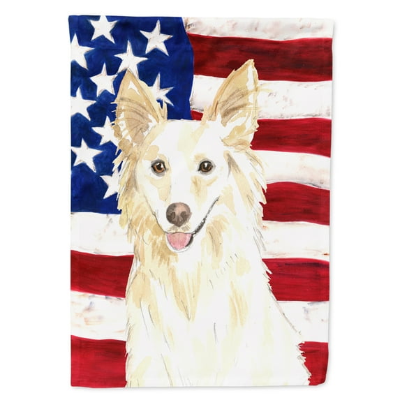 Patriotic USA White Collie Garden Flag