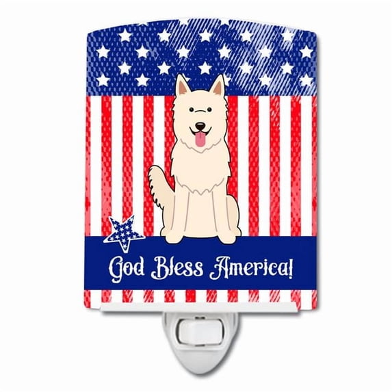 Patriotic USA White German Shepherd Ceramic Night Light