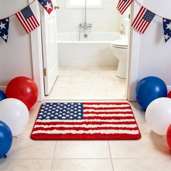 Patriotic Uncle Sam Hat Area Rug, American Flag Themed Floor Mat for 4th of July, Memorial Day, Veterans Day Decor, Star and Stripes Accent Rug for Living Room, Entryway, Bedroom