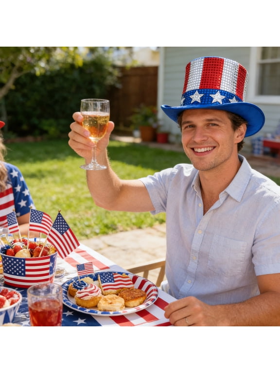 Patriotic Uncle Sam Sequins Top Hat Sparkly Red White Blue 4th of July Independence Day Patriotic Parties Parades Adults Costume Accessory