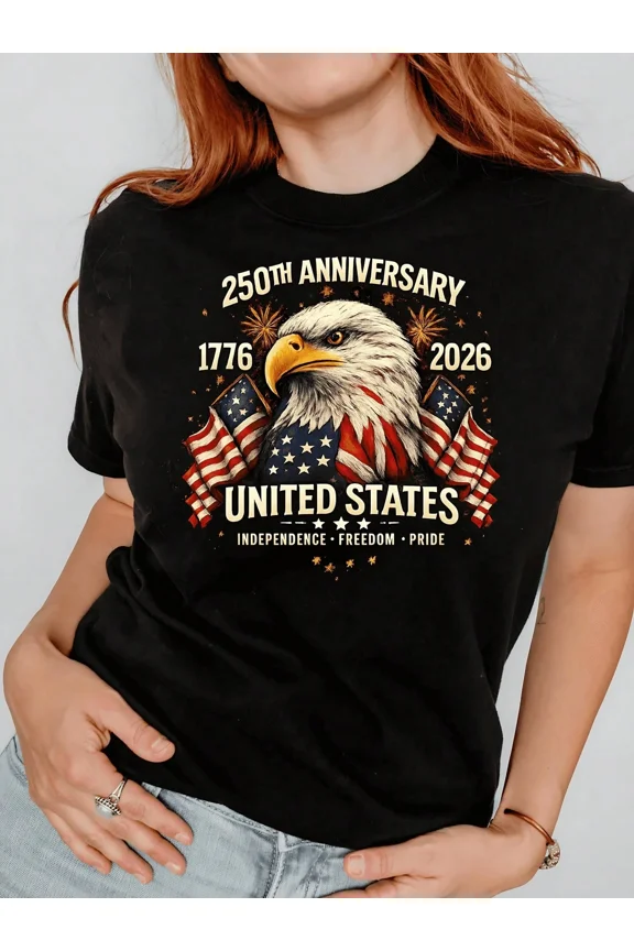 Patriotic United States 250th Anniversary T-Shirt Vintage American Flag Bald Eagle Graphic Tee Retro USA Independence Freedom Pride Apparel for Men Women 1776-2026 Commemorative Top