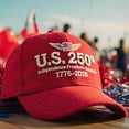 thumbnail image 1 of Patriotic United States 250th Anniversary Washed Adjustable Baseball Hat with Flag Embroidered (Red), 1 of 7