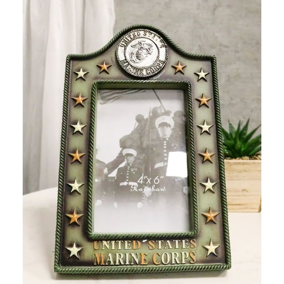 Patriotic United States Marine Eagle Seal Rank Stars Memorial 4x6 Picture Frame