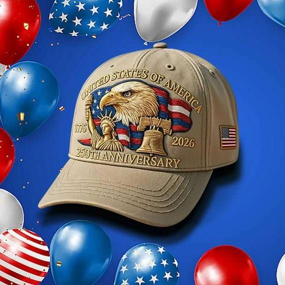 Patriotic Usa 250th Anniversary Adjustable Baseball Cap Vintage Washed Retro Style, Streetwear and Casual Everyday Hat for Men and Women (embroidered), Beige