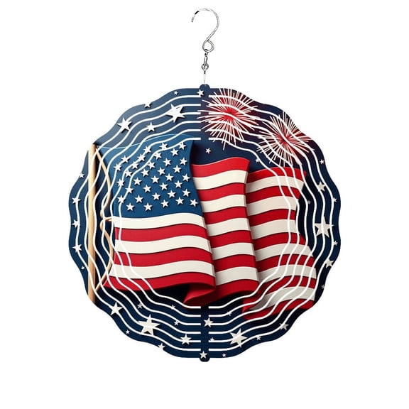 Patriotic Usa American Flag Wind Spinners 10 Inch Stainless Steel Hanging Garden Decor for Indoor Outdoor Christmas Gift