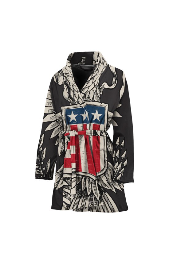 Patriotic Usa Eagle Women Bathrobe One Size Univeral Fits, American Flag Fashion Lightweight Plush Fleece Long Robe For Women. Gifts For Us Independence Day, 4Th Of July