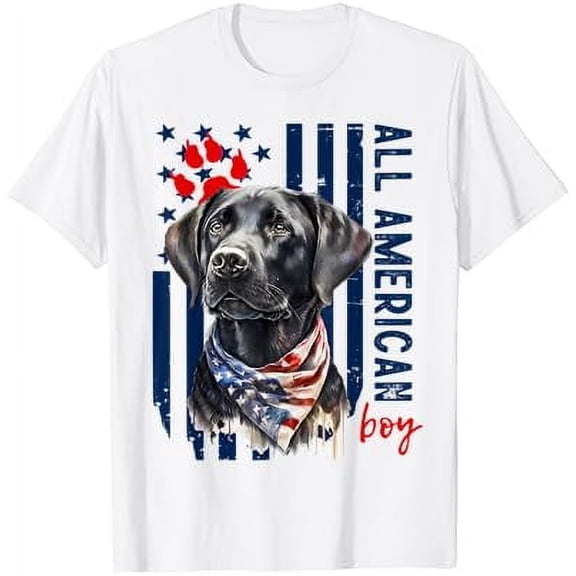 Patriotic Usa Flag Black Labrador All American Boy Lab Owner T-Shirt