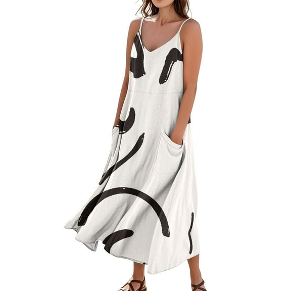 Patriotic V-Neck Sleeveless Maxi Dress Independence Day Themed Floral Print Summer Beach Dress with Elastic Waist for BBQ Parties,Beige XL