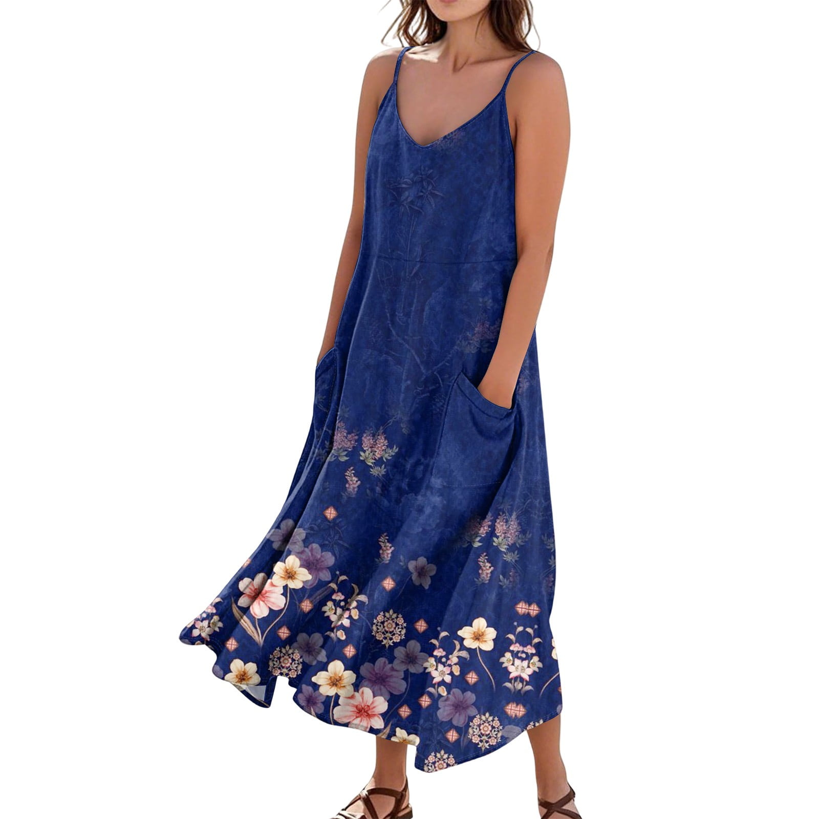 Patriotic V-Neck Sleeveless Maxi Dress Independence Day Themed Floral Print Summer Beach Dress with Elastic Waist for BBQ Parties,Blue XL - Walmart.com Patriotic V-Neck Sleeveless Maxi Dress Independence Day Themed Floral Print Summer Beach Dress with Elastic Waist for BBQ Parties,Blue XL - Walmart.com