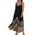 thumbnail image 1 of Patriotic V-Neck Sleeveless Maxi Dress Independence Day Themed Floral Print Summer Beach Dress with Elastic Waist for BBQ Parties,Brown S, 1 of 5