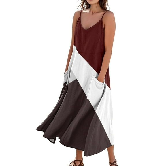 Patriotic V-Neck Sleeveless Maxi Dress Independence Day Themed Floral Print Summer Beach Dress with Elastic Waist for BBQ Parties,Wine 2XL