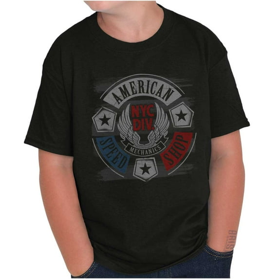 Patriotic Vintage American Mechanic Crewneck T Shirts Boy Girl Teen Brisco Brands X