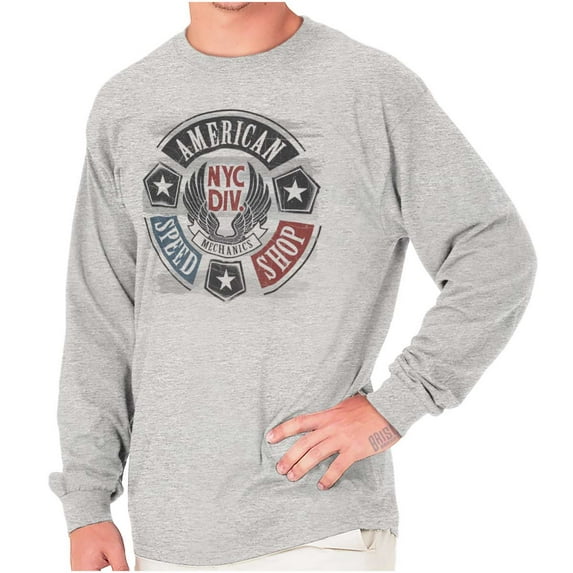 Patriotic Vintage American Mechanic Plus Size Long Sleeve Graphic Tee Shirt Brisco Brands 2X