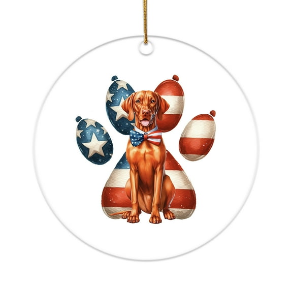 Patriotic Vizsla 4th of July Independence Paws Acrylic Round Ornament Vizslas Dog Lover Gifts Idea Home Tree Decor - 02010