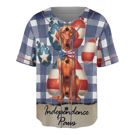 Patriotic Vizsla 4th of July Independence Paws All Over Print 3D Baseball Shirt Vizslas Dog Lover Gifts Idea Softball Sport - 02010