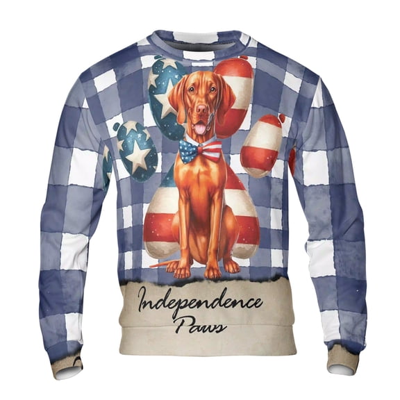 Patriotic Vizsla 4th of July Independence Paws All Over Print 3D Sweatshirt Unisex Merch Vizslas Dog Lover Gifts Idea - 02010