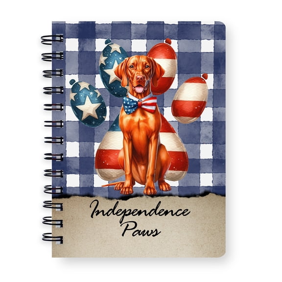 Patriotic Vizsla 4th of July Independence Paws Spiral Bound Journal Vizslas Dog Lover Gifts Idea 5x7in Spiral Notebook - 02010