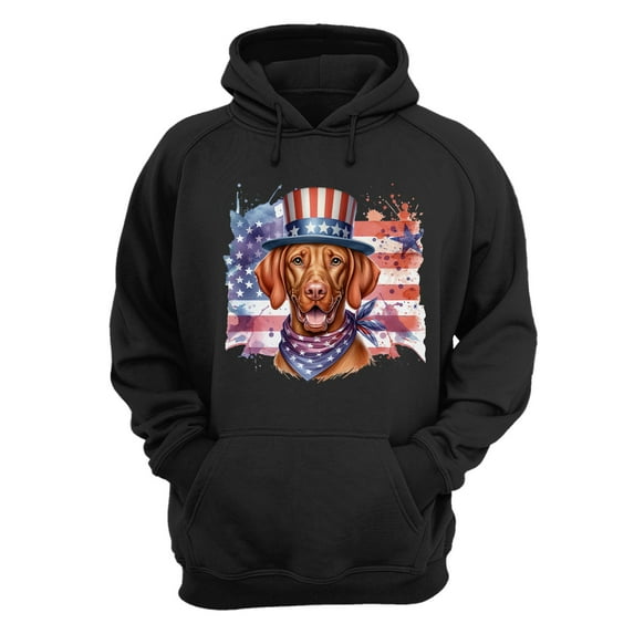 Patriotic Vizsla Celebrates 4th of July Hoodie Unisex Merch Hoodies Vizslas Dog Lover Gifts Idea - 02009
