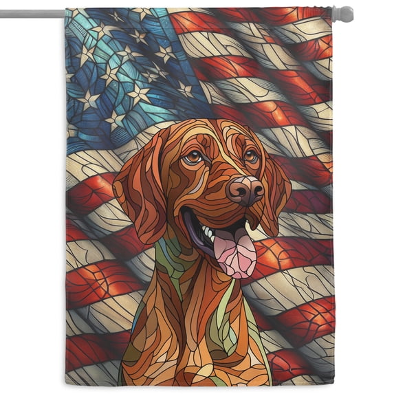 Patriotic Vizsla Stained Glass Portrait American Flag House Flag 28x40in Double Sided Vizslas Dog Lover Gifts Idea Outdoor Decor - 01010