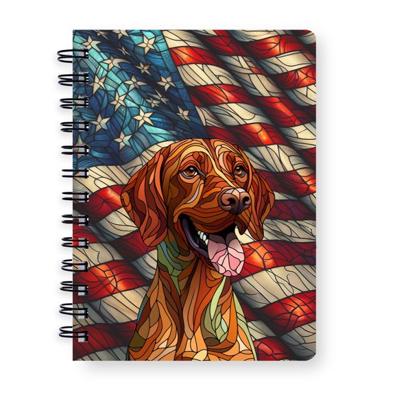 Patriotic Vizsla Stained Glass Portrait American Flag Spiral Bound Journal Vizslas Dog Lover Gifts Idea 5x7in Spiral Notebook - 01010