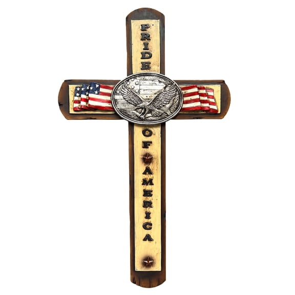 Patriotic Wall Cross "Pride of America" Eagle Flag 13.5 x 8.1" Christian Country Dcor