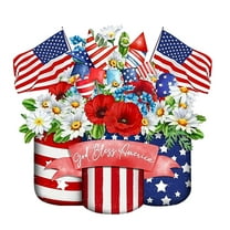 Patriotic Welcome Sign USA Decoration for Home Patriotic Porch  Decor 4th of July Memorial Day Wall Décor Wooden Porch Sign Flag Wreath Outdoor Hanging Sign Design 1