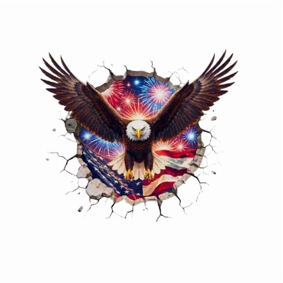 Patriotic Wall Decal with Cracked Wall Effect, Large Flag Burst Vinyl Sticker for Man Cave Garage Decor, Waterproof & Reusable for Holidays and Events