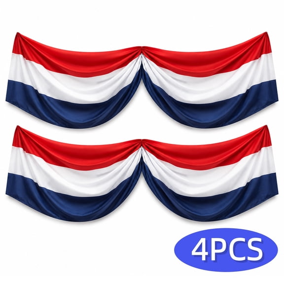 Patriotic Wall Decor 4th of July Fence Decorations American Flag Patriotic Bunting Red White Blue Banners Garlangs for Veterans Day Memorial Days Celebration Porch 1.96ft x 6.56ft 4-Pack