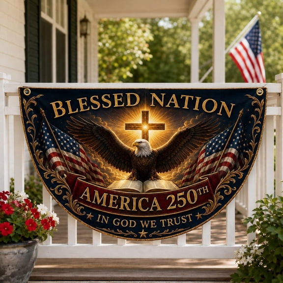 Patriotic Wall Decor Semicircle Flag Christian Cross Open Bible Bunting Banner Eagle Spread Wings Gold Filigree July Fourth House Decoration