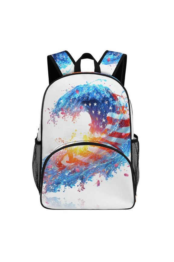 Patriotic Water Flag Wave Art Backpack Travel Laptop Casual College Daypack Back to Bag