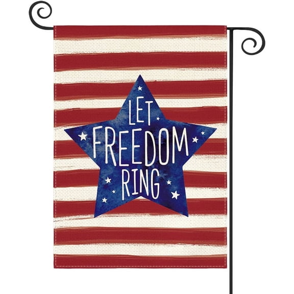 Patriotic Watercolor Stars and Stripes Let Freedom Ring Garden Flag Double Sided Outside, 4th of July Independence Day Yard Outdoor Flag 12 x 18 Inch