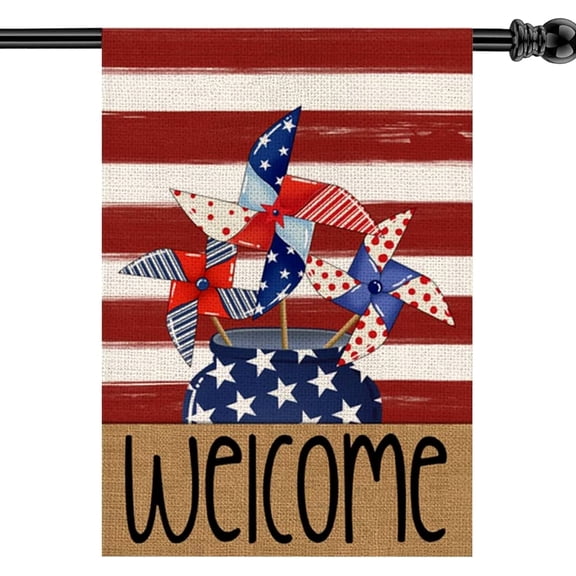 Patriotic Watercolor Stripes Windmill Freedom House Flag Double Sided, 4th of July Memorial Day Independence Day Yard Outdoor Decoration 28x40 Inch