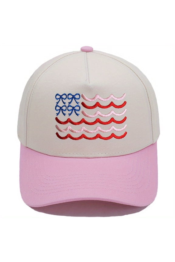 Patriotic Wave Flag Trucker Hat USA Flag Embroidery with Patchwork Design, Adjustable Unisex Snapback for Sun Protection