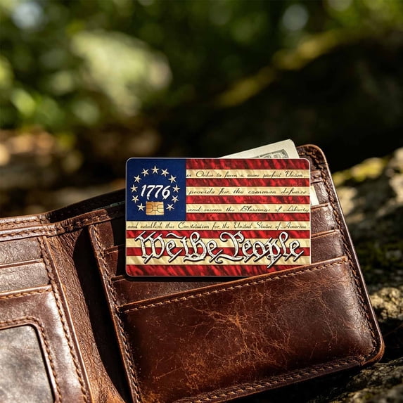 Patriotic "We The People" Credit Card Stickers, 1776 American Flag Debit Card Skin Decals, Waterproof Vinyl Stickers for Laptops, Water Bottles & Journals, 2 Designs, 8.4x5.4cm