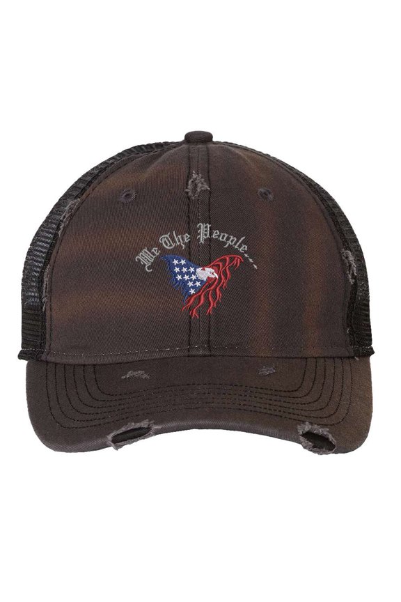 Constitutional Eagle Trucker Hat We The People American Flag Distressed Cap (Charcoal)