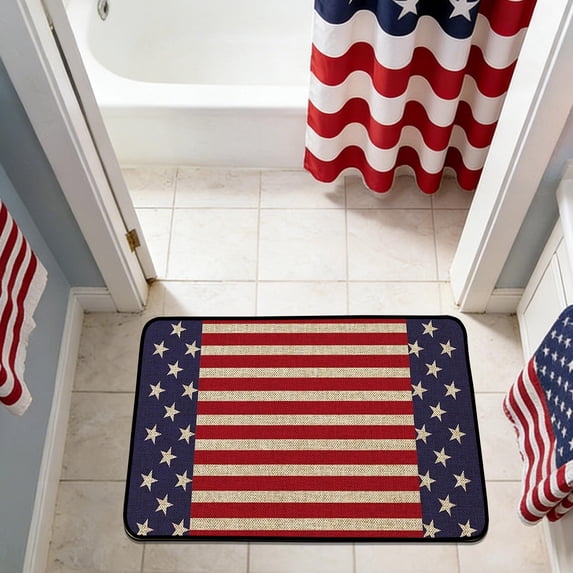 Patriotic Welcome Doormat, 24x16in/40x60cm Star Stripes Vintage Linen Mat, Rubber Backed Non-Slip Floor Rug, Durable Indoor Outdoor Mat for 4th of July, Entryway, Porch & Home Decoration