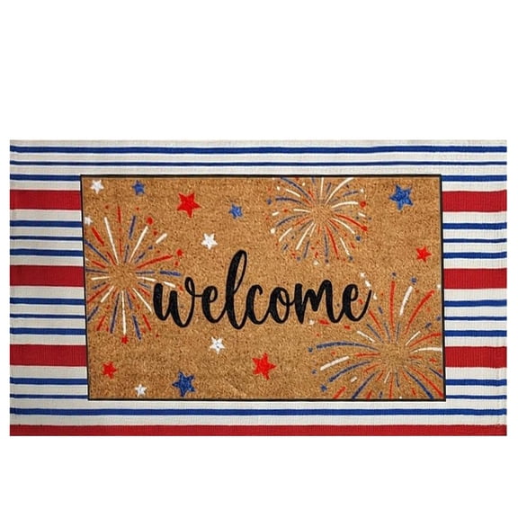 Patriotic Welcome Doormat for Independence Day,American Flag & Fireworks Entrance Rug,16x24in Non-Slip Floor Mat for Home Holiday Porch & Entryway Decor