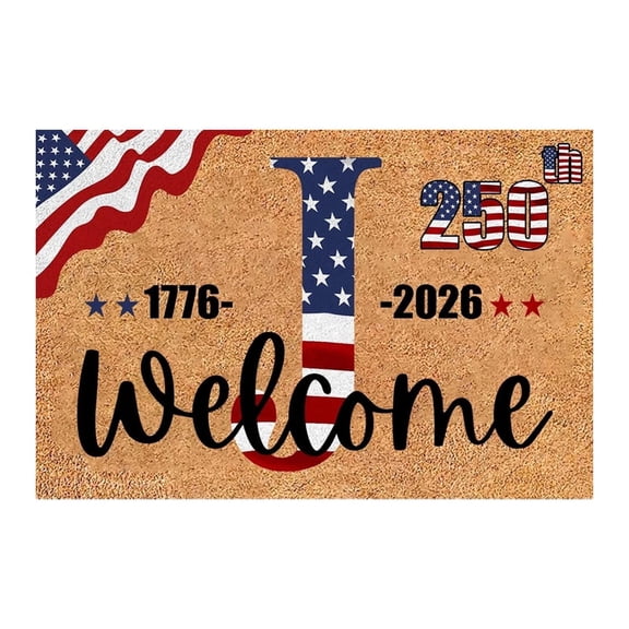 Patriotic Welcome Mat, Personalized USA 250th Anniversary Doormat 1776-2026, 4th of July Front Door Mat with American Flag Design, All-Weather Outdoor Rug for Independence Day Decor, 23.6x15.7 Inches