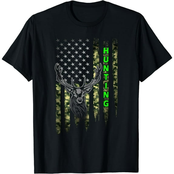 Patriotic Whitetail Buck Deer Hunting American Camouflage T-Shirt