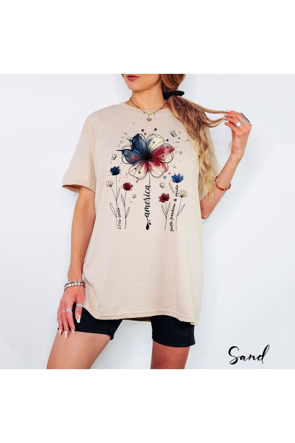 Patriotic Wildflower Shirt, USA 250th Anniversary Floral Shirt, 1776–2026, 250 Years Freedom 4th of July Tee Women Boho