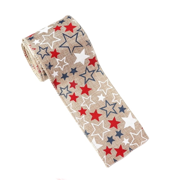 Patriotic Wired Edge Ribbon 2.19 Yards Retro American Flag Fabric Ribbon 2.5 Inch 4th of July Star Stripe Wrapping Ribbons for 250th Anniversary Independence Day Wreath Bow DIY Crafts (M)