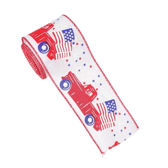 Patriotic Wired Edge Ribbon 2.19 Yards Retro American Flag Fabric Ribbon 2.5 Inch 4th of July Star Stripe Wrapping Ribbons for 250th Anniversary Independence Day Wreath Bow DIY Crafts - (C)