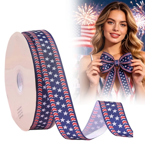 Patriotic Wired Ribbon, 1.57 x 196.85 Inch, Red White Blue Star, Stripe & Plaid 4th of July Ribbon, Independence Day Ribbon For Wreaths Bows Crafts Memorial Day Veterans Day Decoration