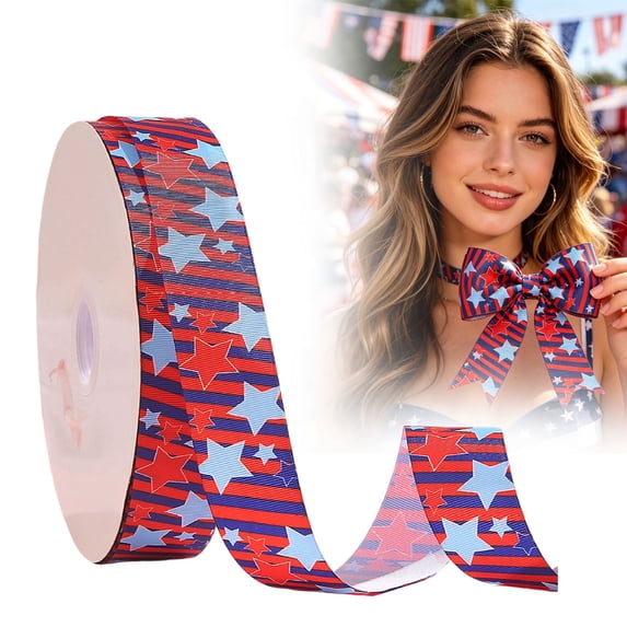 Patriotic Wired Ribbon, 1.57 x 196.85 Inch, Red White Blue Star, Stripe & Plaid 4th of July Ribbon, Independence Day Ribbon For Wreaths Bows Crafts Memorial Day Veterans Day Decoration