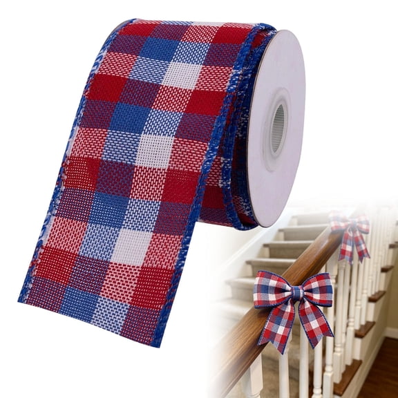 Patriotic Wired Ribbon, 2.48 Inch x 5 Yards Total, Red White Blue Star, Stripe & Plaid 4th of July Ribbon, Independence Day and America Anniversary Ribbon for Wreaths, Bows, Gift, DIY Crafts