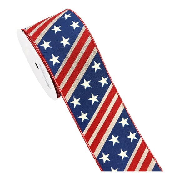 Patriotic Wired Ribbon, 4Th of July Glitter Ribbon, Independence Day Wired Edge Ribbon for Wreaths Bows Crafts, Memorial Day Veterans Day Decor, 360 Inches Per Roll, 1 Roll of Webbing