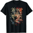 thumbnail image 1 of Patriotic Wolf American Flag USA Wolf Lover Vintage T-Shirt Tops Tee, 1 of 4