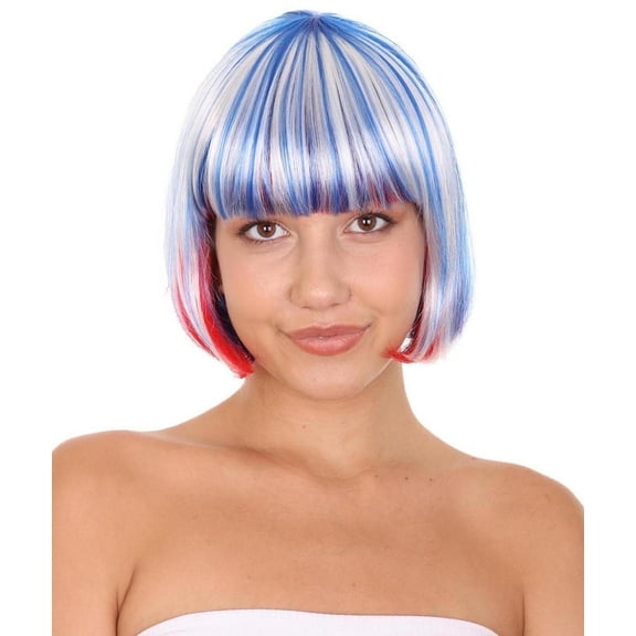 Patriotic Women s Bob Wig National Pride White Red & Blue Wig Premium Breathable Synthetic Fiber