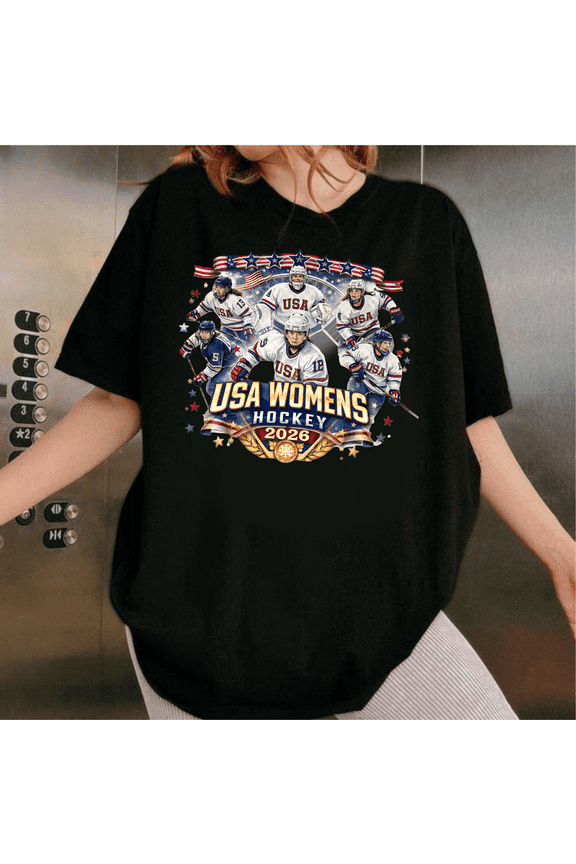 Patriotic Women’s Hockey Graphic T-Shirt, USA Style Ice Hockey Fan Tee, Vintage Sports Unisex Shirt