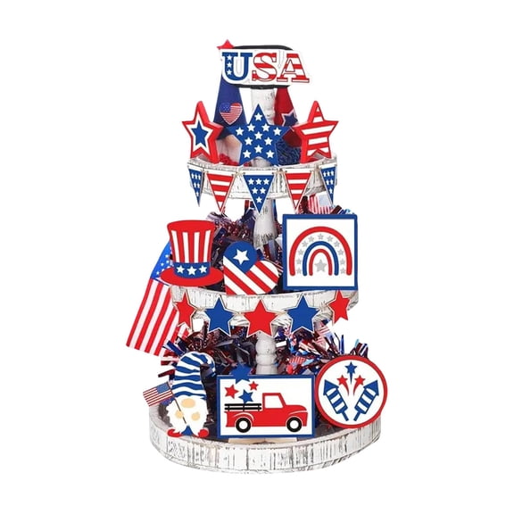 Patriotic Wood Independence Day Pallet Decoration, Tiered Tray Decor Suitable For Fourth Of July Celebrations, Anniversary Events, And Patriotic Gatherings, Rustic Wooden Accents